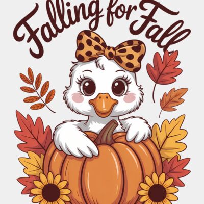 Falling for Fall Autumn Duck PNG Tee Thumbnail