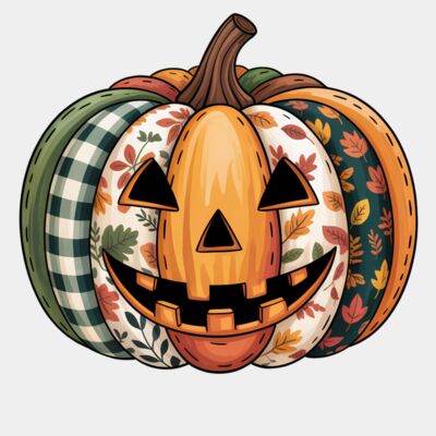 Boho Fall leaves Checkered Pumpkin PNG Thumbnail